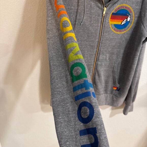 Aviator Nation Gray Hoodie With Colorful Embroidery & Austin, TX Logo Full-Zip L - Picture 5 of 7